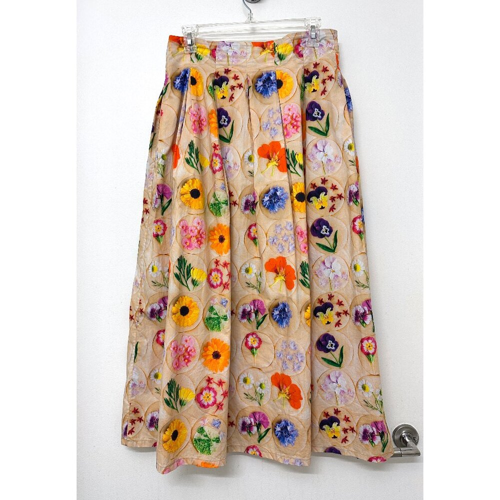 Rachel Antonoff Vinita Pleated Midi Skirt Loria's Cookies Floral Beige Dots 6 - Picture 2 of 10